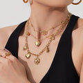 Gold Stainless Rose Charm Link Pendant Necklaces Set view 2