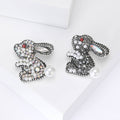Rhinestone Pearl Rabbit Brooch Clear and Black Two Colors view 1