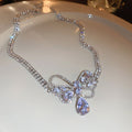 Silver Tone Crystal Bow Necklace And Earrings With Teardrop Drops view 7