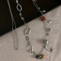 Mixed Ceramic Look Beaded Long Necklace With Decorative Metal Details view 4