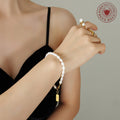Freshwater Pearl Bracelet Gold Love Rectangle Tag Clasp view 3