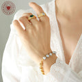 Grey Freshwater Pearl Gold Brass Weave Mixed Chain Bracelet view 4