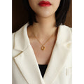 Gold Ball Chain Irregular Open Geometric Ring Pendant Necklace view 2