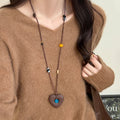Brown Heart Pendant Long Necklaces in Two Beaded Styles view 6