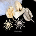 Gold Tone Metal Sunburst Brooch Pin Round Dome Center view 4