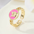 Gold Tone Enamel Angel Medallion Adjustable Rings in Four Colors view 3