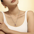 Steel Square Pink Zircon Pendant Curb Chain Necklace view 3