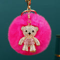 Jeweled Bear Plush Pom Pom Keychains in Four Pictured Colors view 9