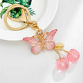 Pink Butterfly Cherry Charm Keychain with Gold Hardware view 3