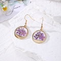 Gold Round Pressed Flower Resin Drop Earrings 7 Colors view 2