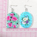 Silver Tone Colorful Floral Acrylic Hook Earrings in Five Designs view 5