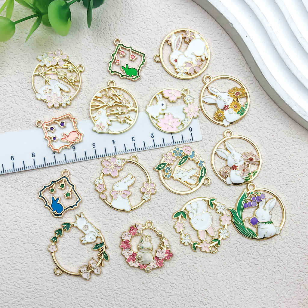 Enamel Zinc Alloy Mid Autumn Moon Rabbit Lantern Wreath Charm Pendant for Keychains