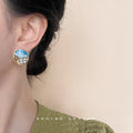 Ocean Beach Round Stud Earrings Shells Pearls Blue Sand view 2