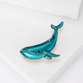 Curved Teal Enamel Whale Brooch With Gold Tone Details view 2