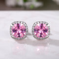 Cushion Halo Stud Earrings In Ten Bright Center Colors view 6