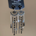 Black Crystal Fan And Chain Tassel Statement Earrings view 6