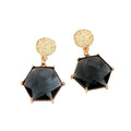 Gold Textured Disc Hexagon Crystal Drop Earrings Four Colors view 5