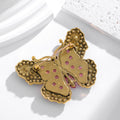 Red Gold Tone Butterfly Enamel Two Designs Metal Brooch Pin view 3