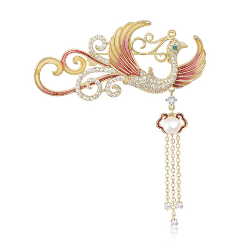 Phoenix Tassel Brooch on white background