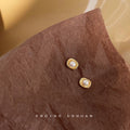 Mini Gold Ingot Frame White Pearl Stud Earrings Pair view 3
