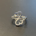 Silver Tone Double Heart Crystal Open Ring with Polished Finish view 4