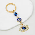 Rhinestone Evil Eye Beaded Chain Keychain Gold Tone view 4