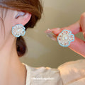 Blue Shell and Pearl Floral Stud Earrings Fashion Earrings view 1
