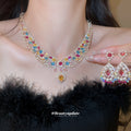 Multicolor Crystal Pearl Teardrop Earrings And Choker Necklace view 2