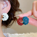 Textured Flower C Hoop Stud Earrings In White Red And Teal view 2