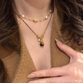 Gold Tone Brown Tiger Eye Style Pendant Necklace Pendant Jewelry view 2