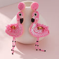 Beaded Sequin Flamingo Earrings With Rhinestone Accent Two Colors view 3