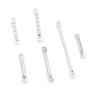 Silver Tone Double Loop Connector Bars in Six Textures and Sizes