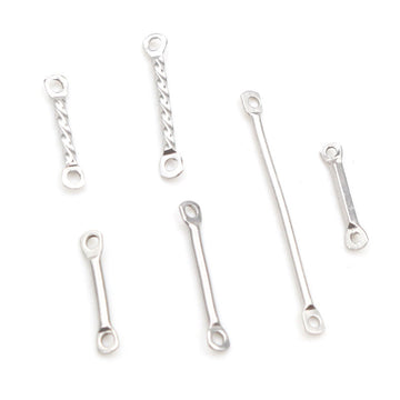 Silver Tone Double Loop Connector Bars in Six Textures and Sizes