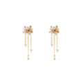 Pearl Look Cluster Flower Triple Chain Tassel Earrings view 5