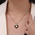 Black Enamel Heart Pendant Necklace Gold Bead Chain CZ view 3