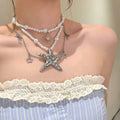 Layered Pearl Starfish and Star Necklace Decorative Jewelry Accessory view 6