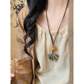 Long Cord Pendant Necklace in Four Wood and Metal Designs view 2