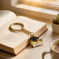 Graduate Cap Diploma Banner Enamel Keychain Gold Ring view 3