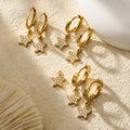 Crystal Star Drop Hoop Earrings in Three Gold Tone Designs view 2