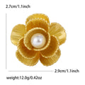 Grooved Petal Flower Brooch With Pearl Center in Gold or Silver view 6