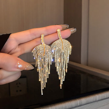 Gold and Silver Crystal Leaf Fringe Dangle Earrings