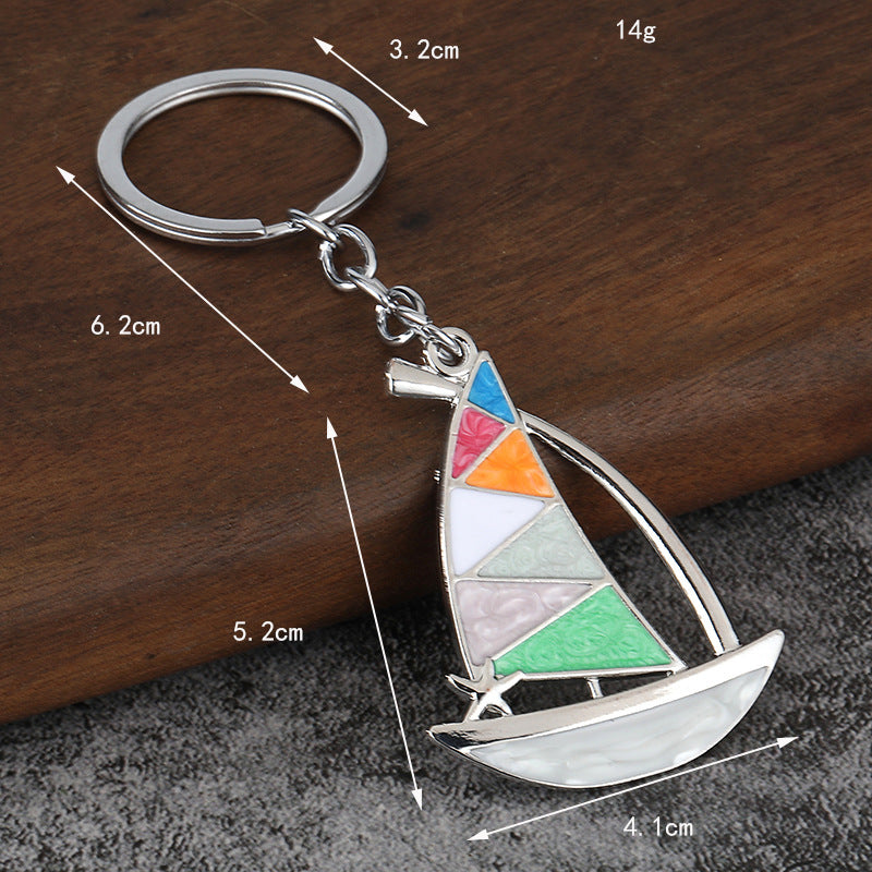 Colorful Sailboat Zinc Alloy Beach Souvenir Keychain Gift