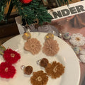 Pearl Stud Yarn Ball and Knitted Flower Drop Earrings view 2