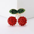 Cherries Brooch In Metal With Two Red Crystal Fruits And Green Crystal Leaves view 1