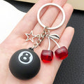 Black Eight Ball Star and Cherry Metal Keychain Set view 3