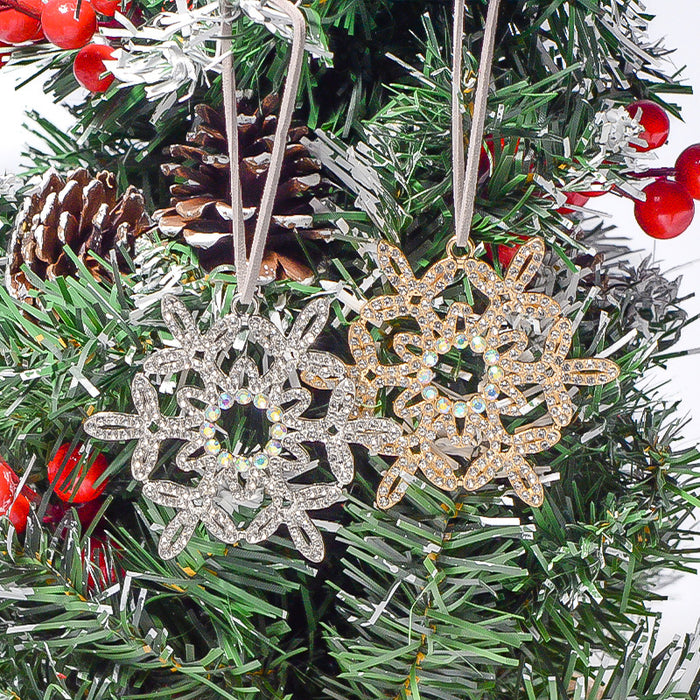 Rhinestone Snowflake Hanging Ornament Silver Gold Finishes