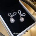 Crystal Bow and Pearl Drop Stud Earrings for Women view 3