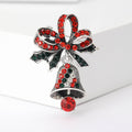 Red Enamel Holiday Bell Brooch with Bow and Holly Decorative Accessory view 6