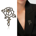 Black Openwork Stemmed Rose Brooch with Gold Tone Outline view 2