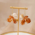 Orange Cream Petal Double Flower Long Hook Earrings view 1